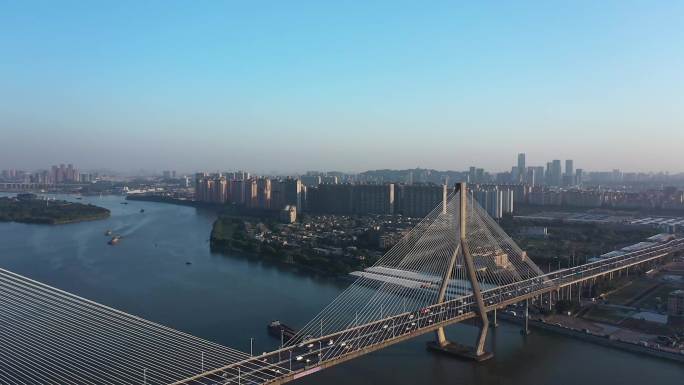 【4K】城市航拍 夕阳下广州洛溪大桥
