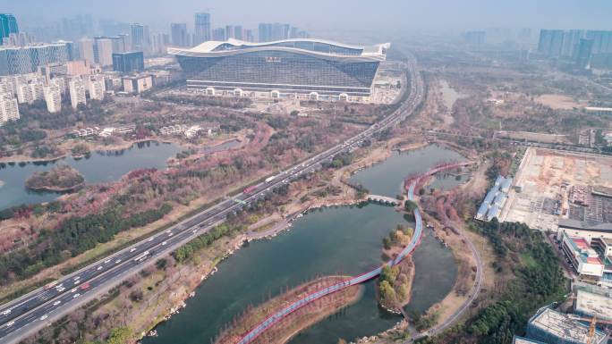 成都高新区锦城湖环球中心航拍