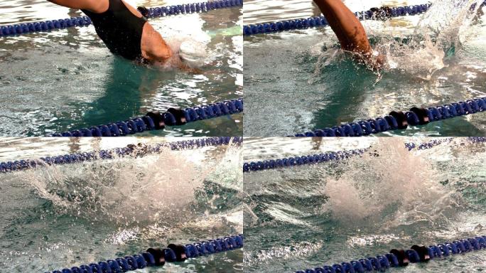 适合女性游泳运动员潜入游泳池的慢动作