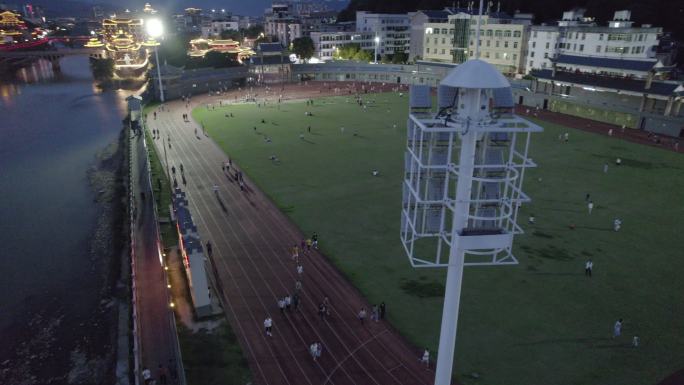 龙岩 长汀 古城 夜景 航拍 体育馆操场