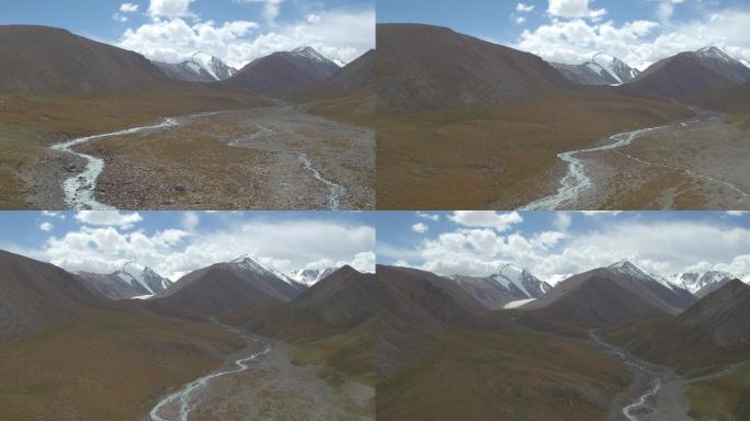 新疆 雪山 河道 蓝天