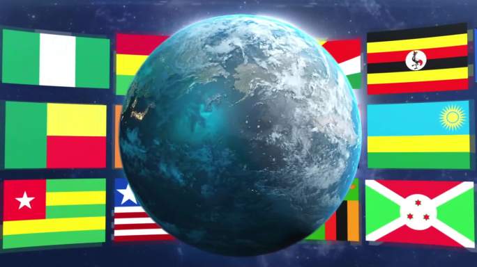 地球后面全球国旗展示