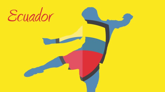 厄瓜多尔2014年世界杯动画与球员黄色和蓝色