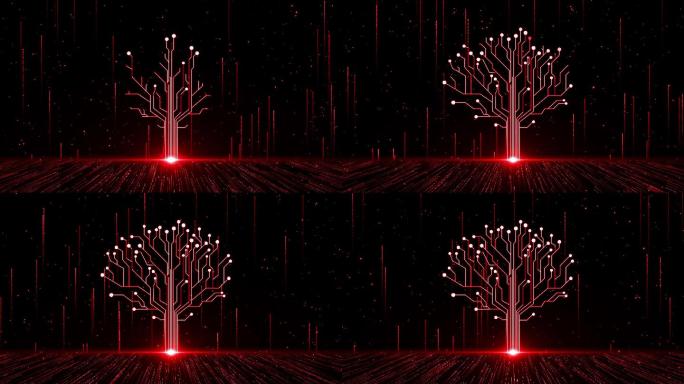 4K红色粒子光线大树生长 2