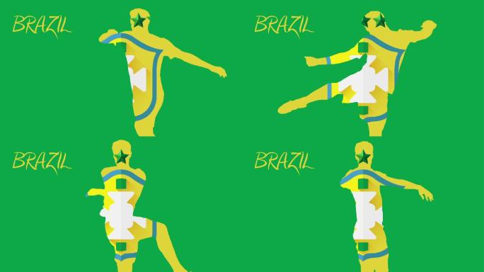 2014巴西世界杯动画与球员在绿色和黄色