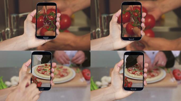 在智能手机屏幕上显示烹饪剪辑的手