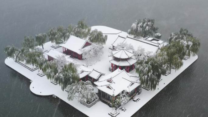 济南 大明湖 历下亭 下雪 航拍