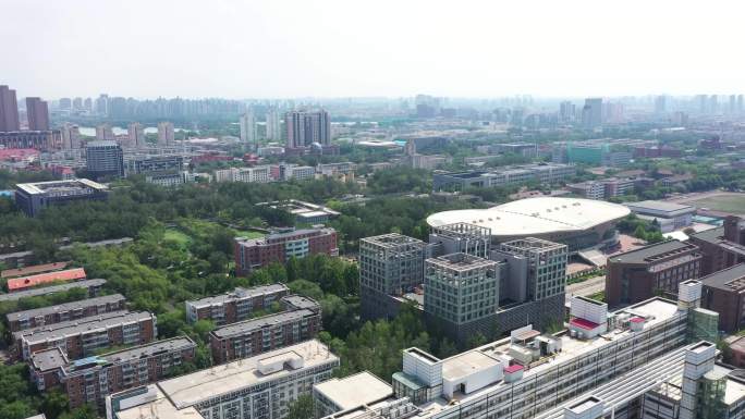 天津南开大学全景航拍周恩来像校园风景