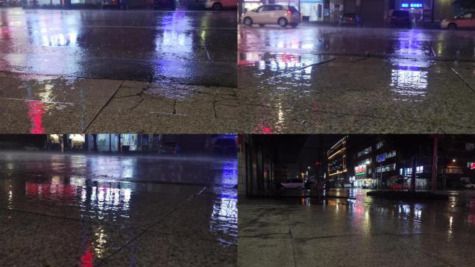 下雨天的繁华夜景街道