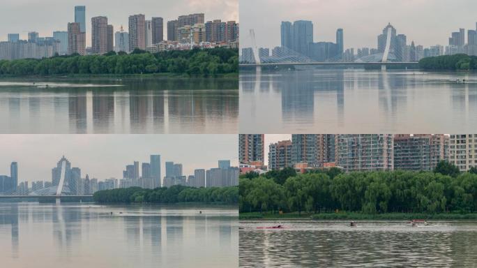 浑河岸边建筑和赛艇训练