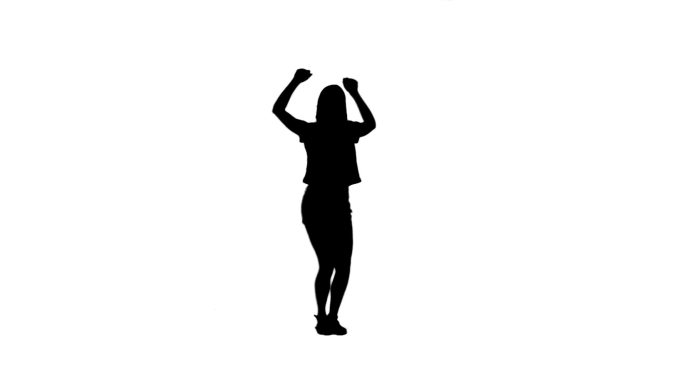 一个在白色背景下积极跳舞的女人剪影
