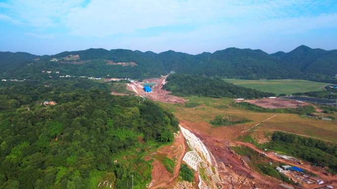 重庆南岸区江南隧道茶园兴塘路出口建设航拍