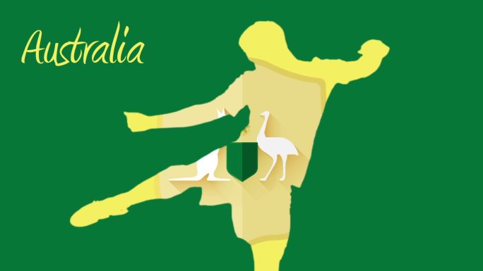 澳大利亚世界杯2014动画与球员在绿色和黄色