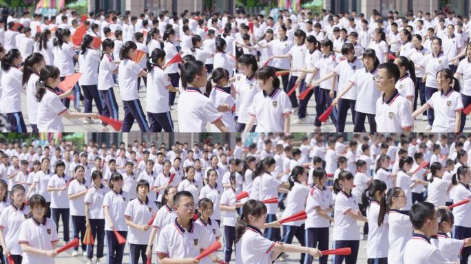 中学生小学生学校课间运动红领巾敬礼