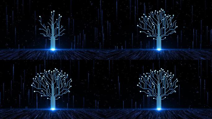 4K蓝色粒子光线大树生长2