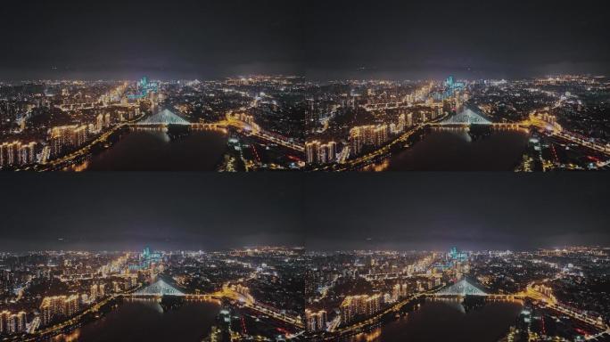 福州城市夜景大气航拍（闽江两岸）