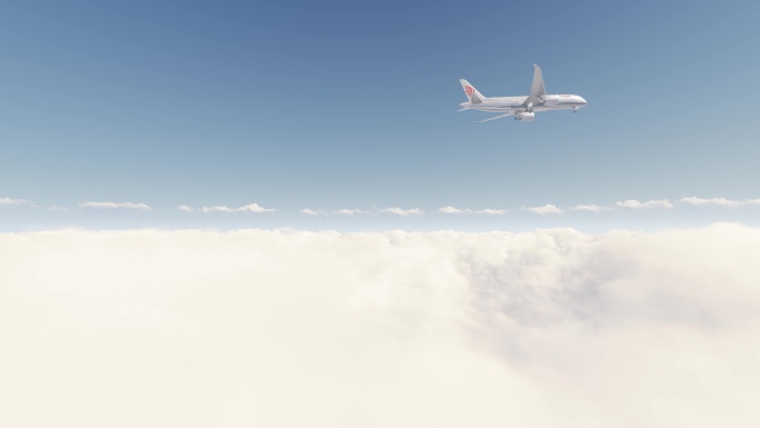 国航飞机飞过云端