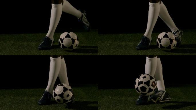 足球运动员用慢动作踢球