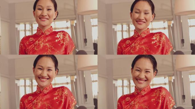亚洲女服务员对着镜头微笑的慢镜头