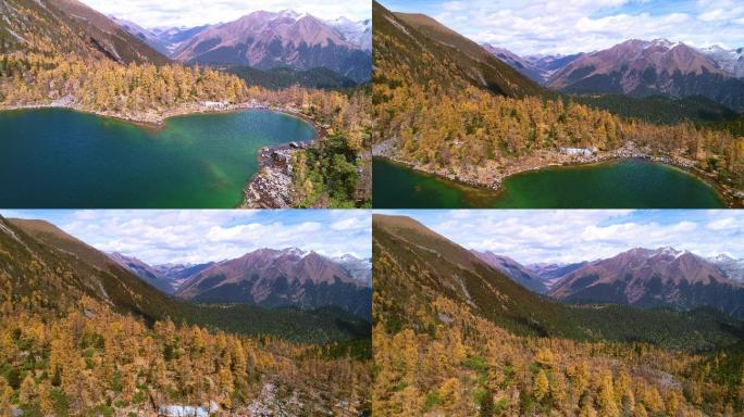 四川甘孜州丹巴县葫芦海彩林雪山风光航拍