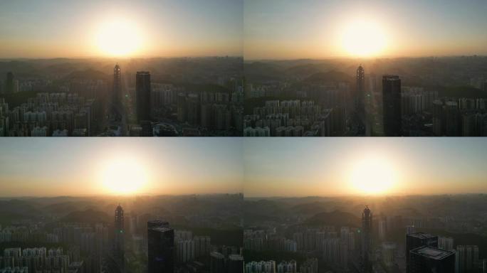大气航拍城市日落日出俯瞰鸟瞰大气城市风光