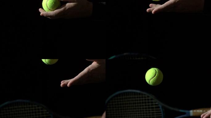 网球在黑色背景的慢动作发球
