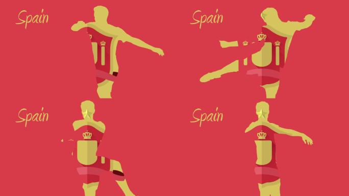 西班牙世界杯2014动画与球员在红色和黄色