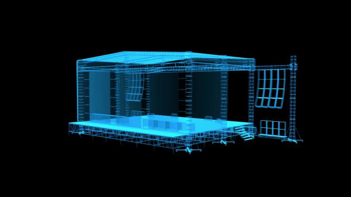 4K蓝色全息投影舞台搭建三维素材带通道