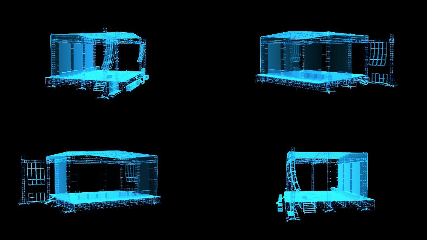 4K蓝色全息投影舞台搭建三维素材带通道