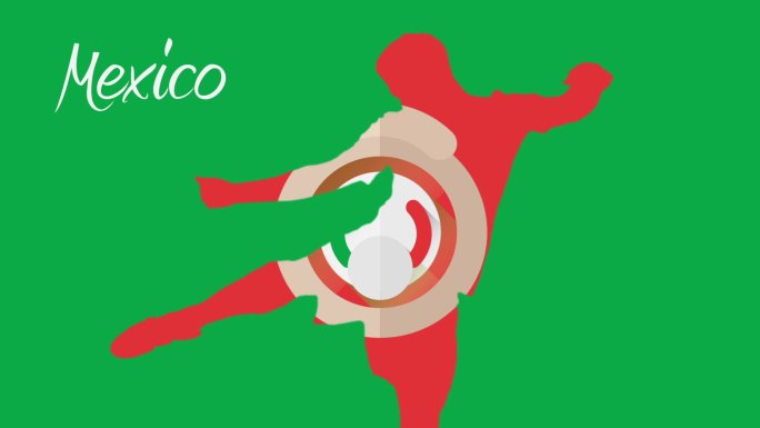 墨014动画与球员在绿色和西哥世界杯2红色