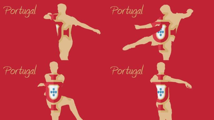 葡萄牙世界杯2014动画与球员在红色和黄色