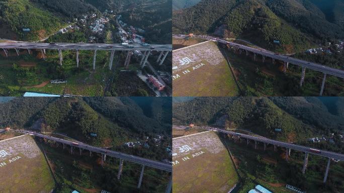 高速公路高架桥视频云南会泽毛家坝航拍