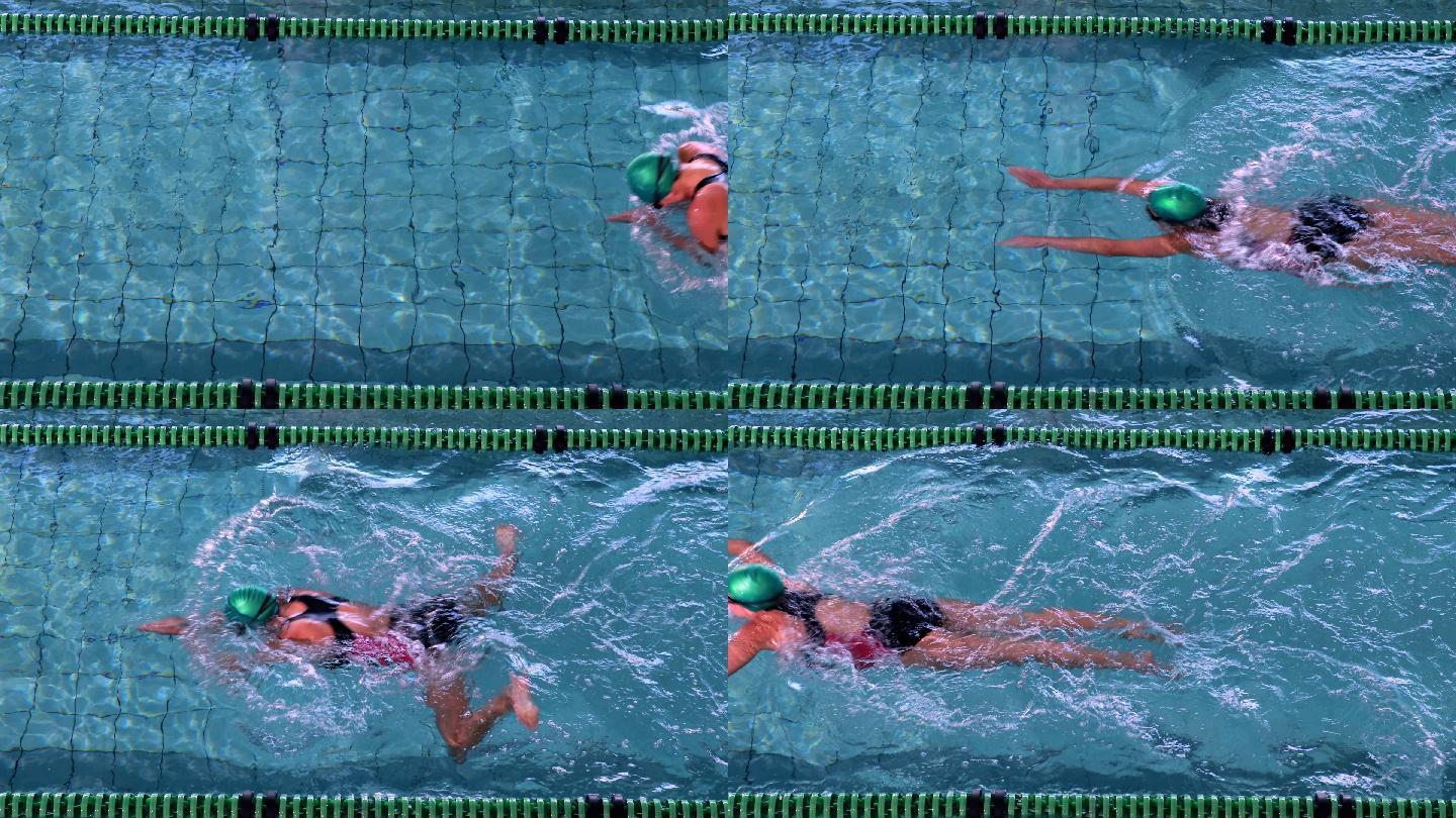 健身女游泳运动员在休闲中心的游泳池里进行蛙泳