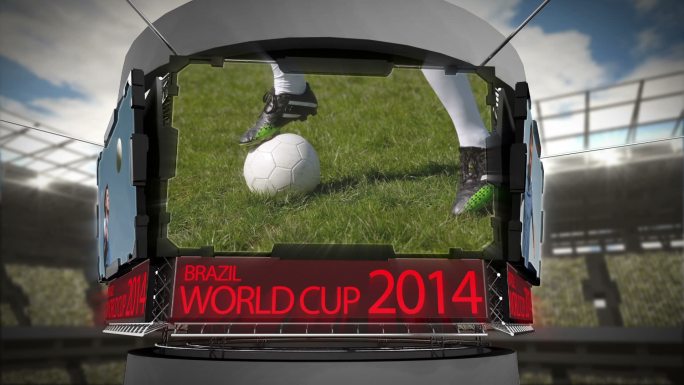 2014年世界杯的动画在大型体育场用巨大的屏幕显示球员