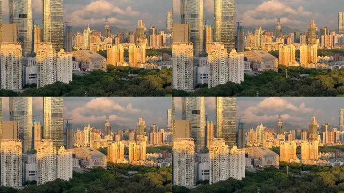 【4K正版】夕阳光中的深圳城市建筑群