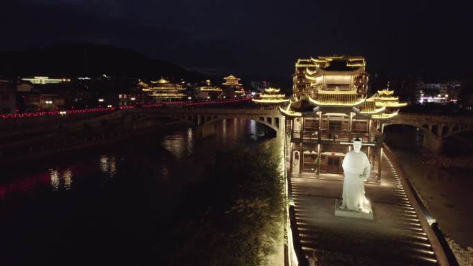 龙岩 长汀 古城 夜景 航拍 李白