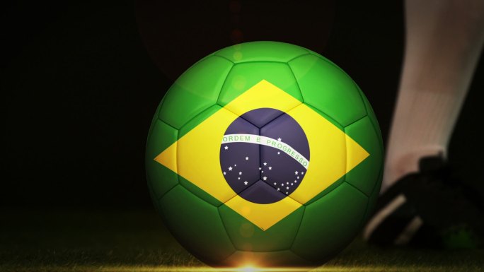 足球蒙太奇广告为巴西与球员和球