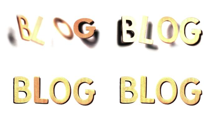 “博客”这个词在慢镜头中出现在白色的表面上
