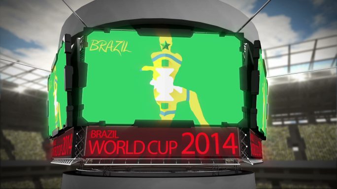 2014年世界杯的动画在大型体育场与巨大的显示屏