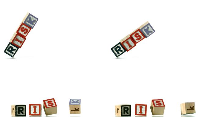 方块拼出风险的字母在缓慢的动作落在一行