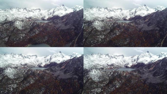 四川甘孜州丹巴县葫芦海彩林雪山风光航拍