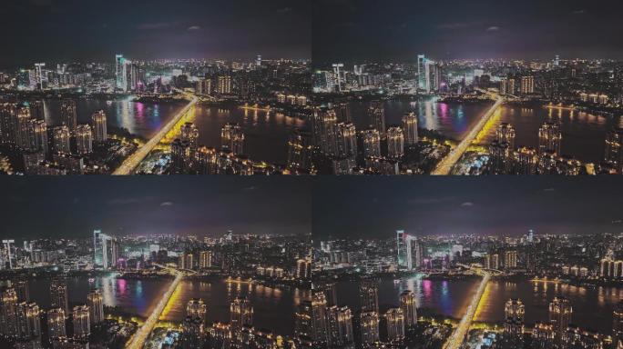 福州城市夜景航拍（尤溪洲大桥）