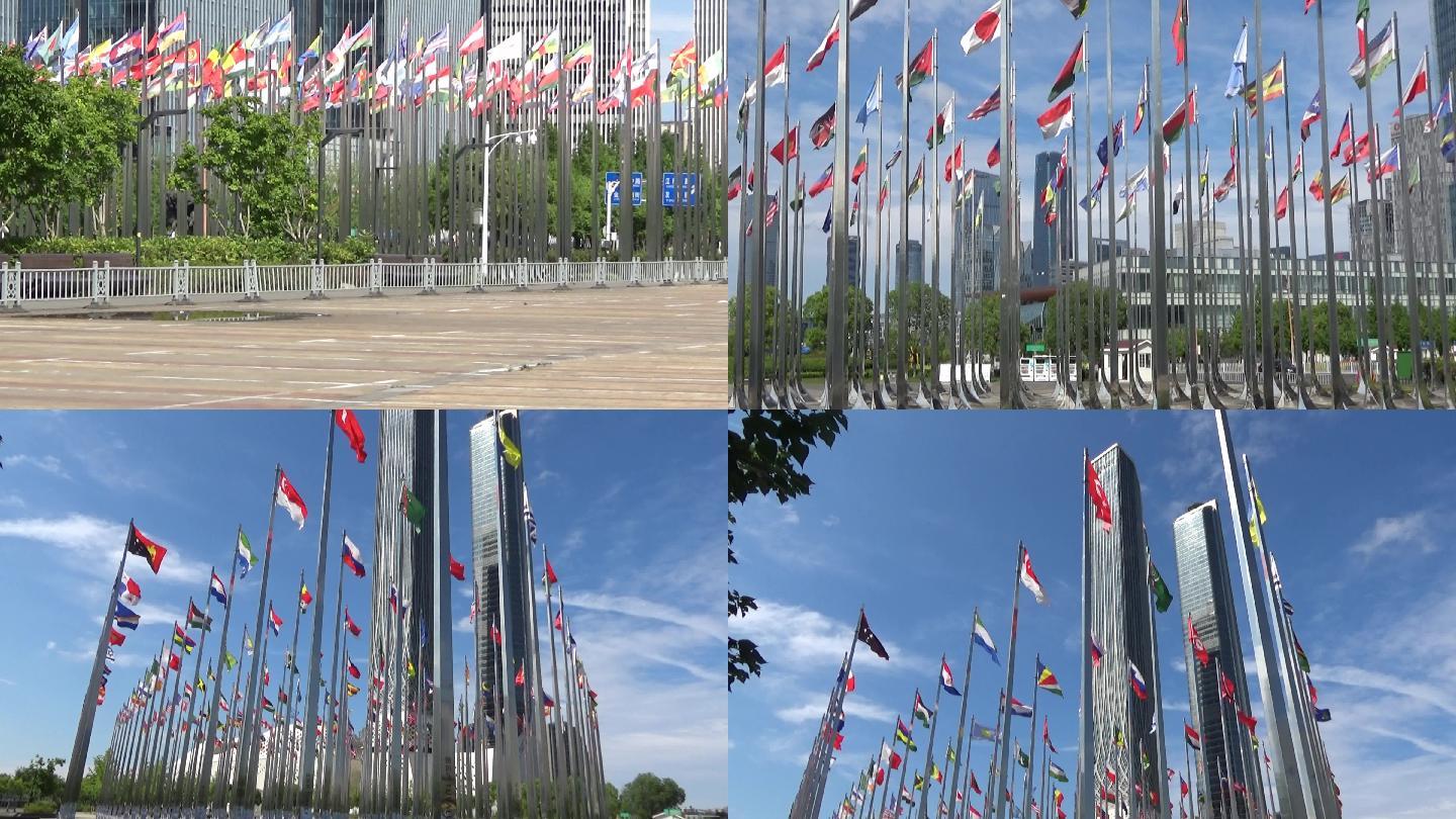 南京国际青年文化中心的旗林—万国国旗飘扬