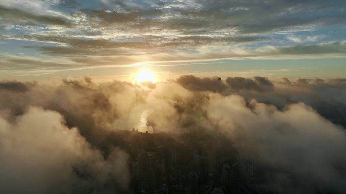 上海地标航拍 上海日出 上海云雾