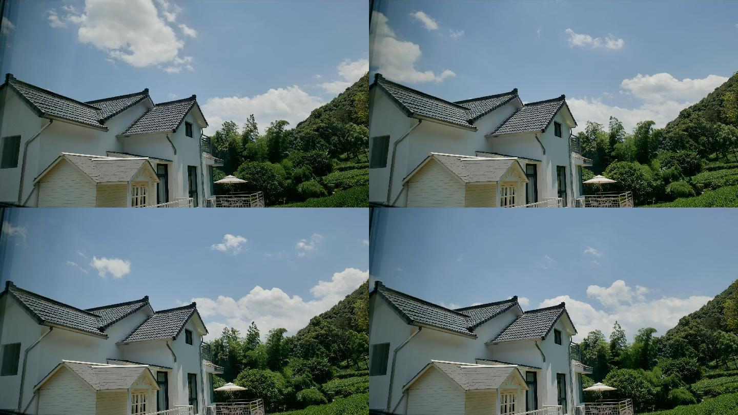 延时拍摄山里别墅和云朵