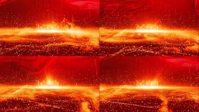 红色梦幻粒子城市背景光线数字背景定版