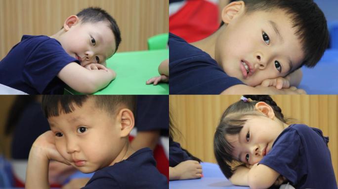 幼儿园孩子在教室休息发呆