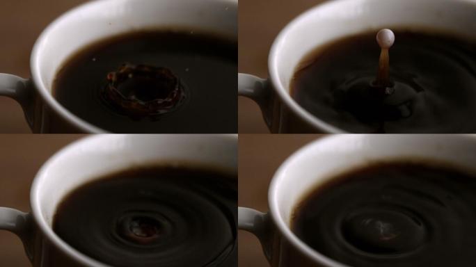 牛奶滴进咖啡杯的慢镜头