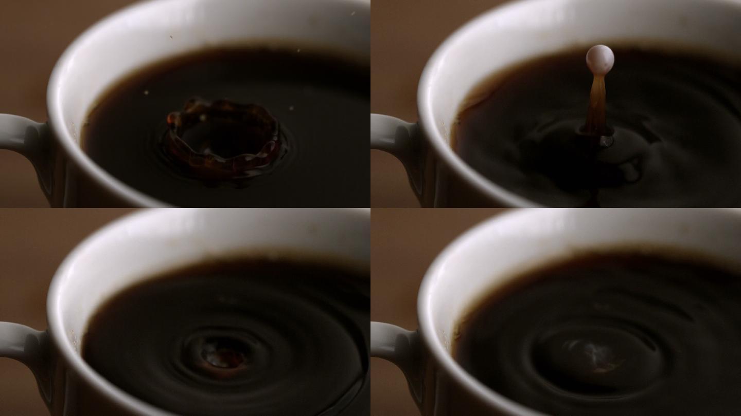 牛奶滴进咖啡杯的慢镜头