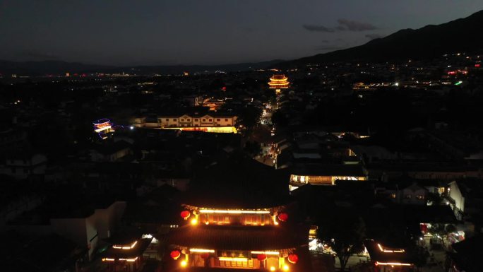 原创 云南大理古城建筑夜景风光航拍